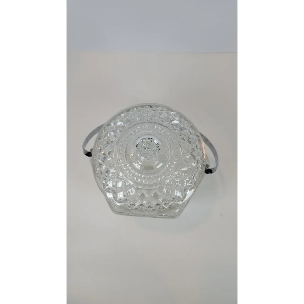 Vintage Anchor Hocking Wexford Ice‎ Bucket  w/Lid & Chrome Handle Cut Glass